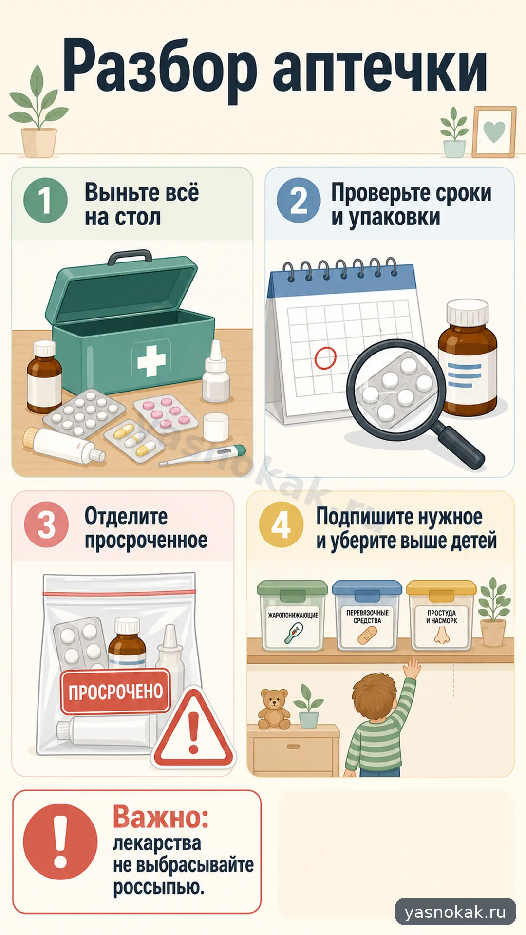 Схема: Как разобрать домашнюю аптечку и убрать просроченное