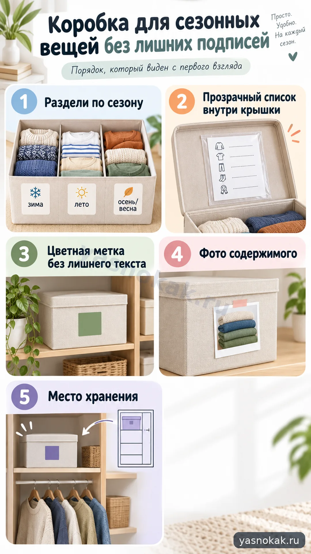 Схема: Как сделать коробку для сезонных вещей понятной без лишних подписей