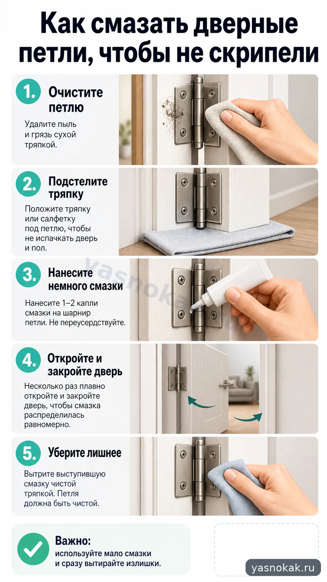 Схема: Как смазать дверные петли, чтобы не скрипели