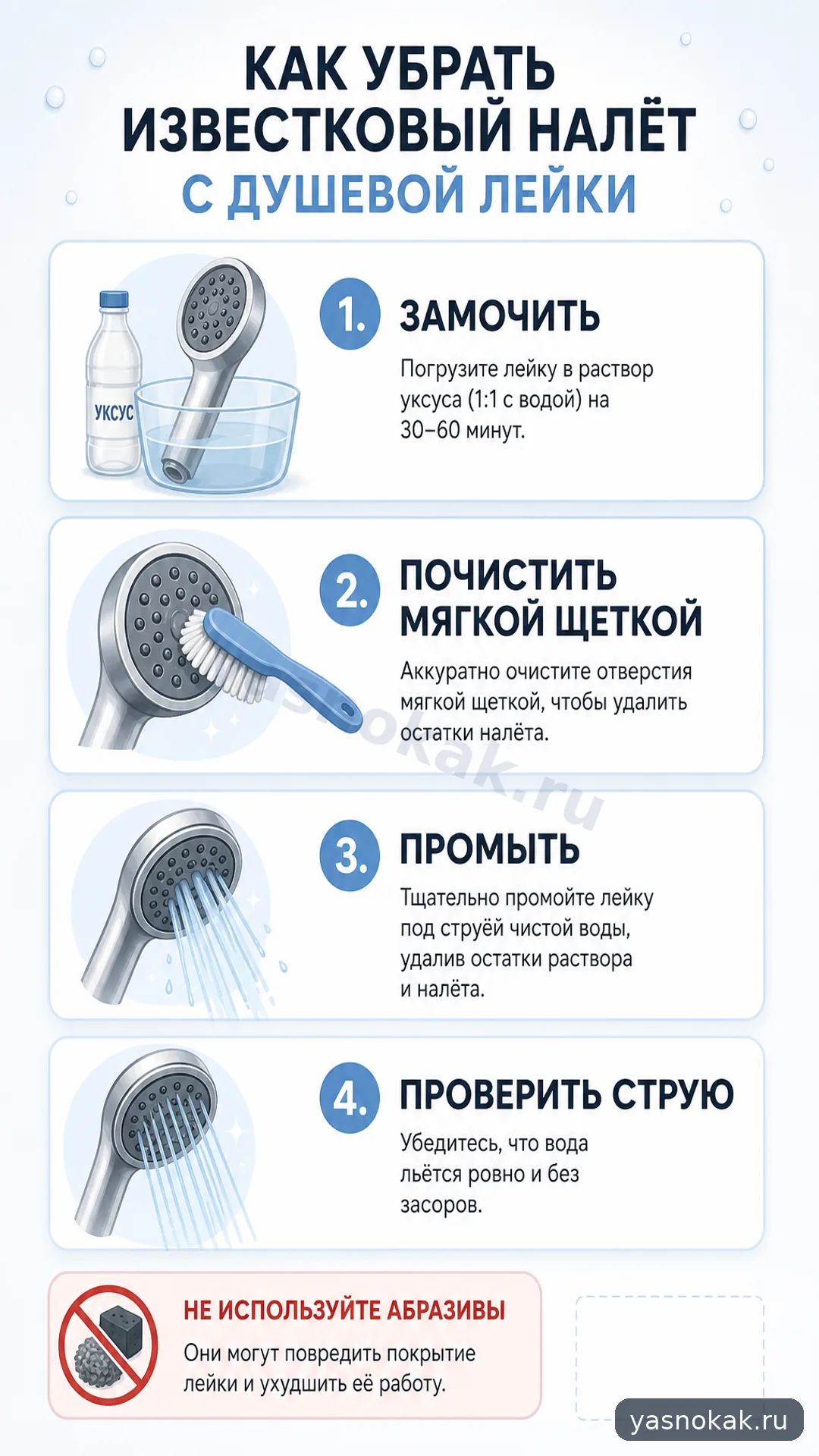 Схема: Как убрать известковый налёт с душевой лейки