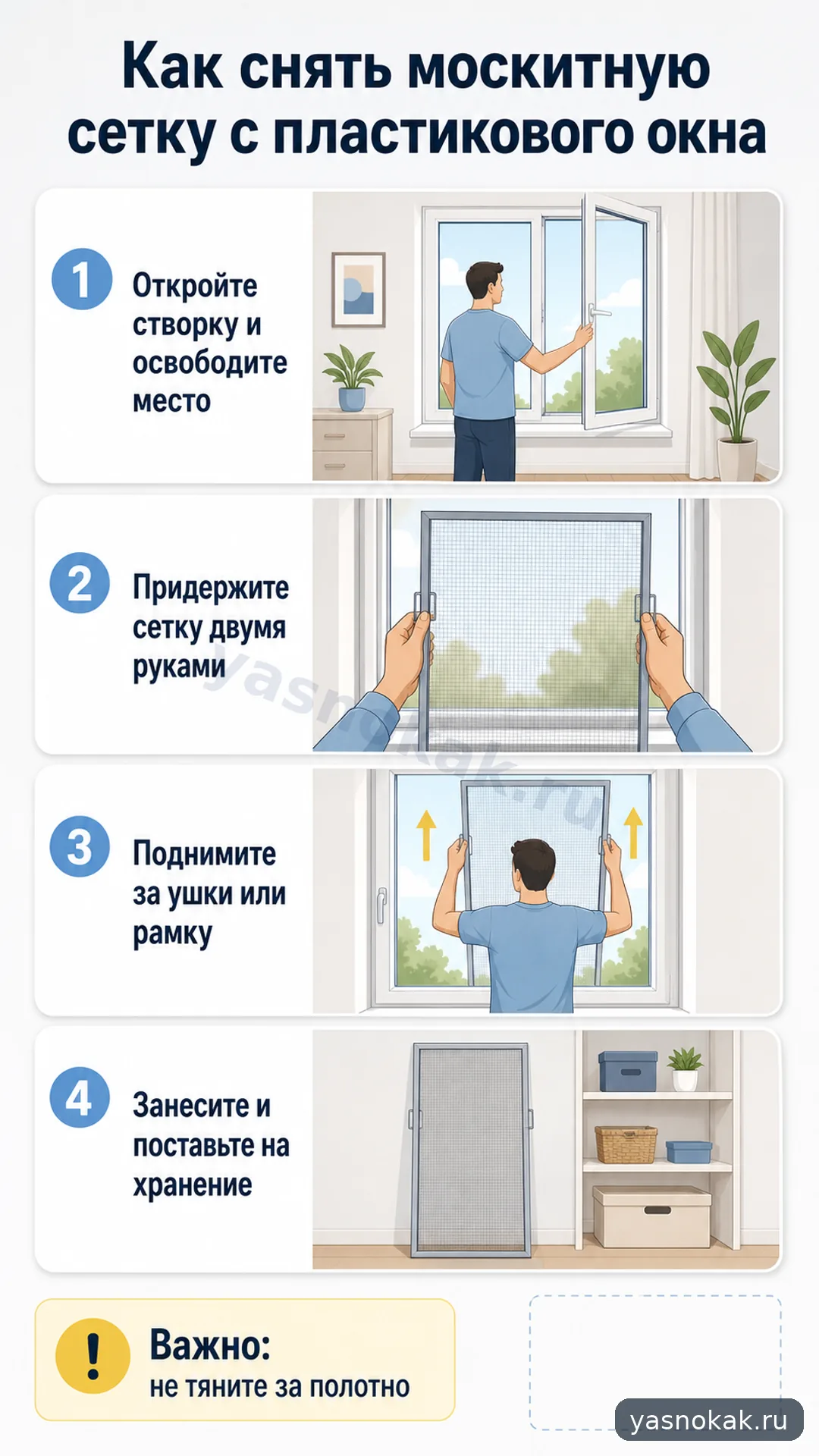 Схема: как убрат москитную сетку с пластикового окна