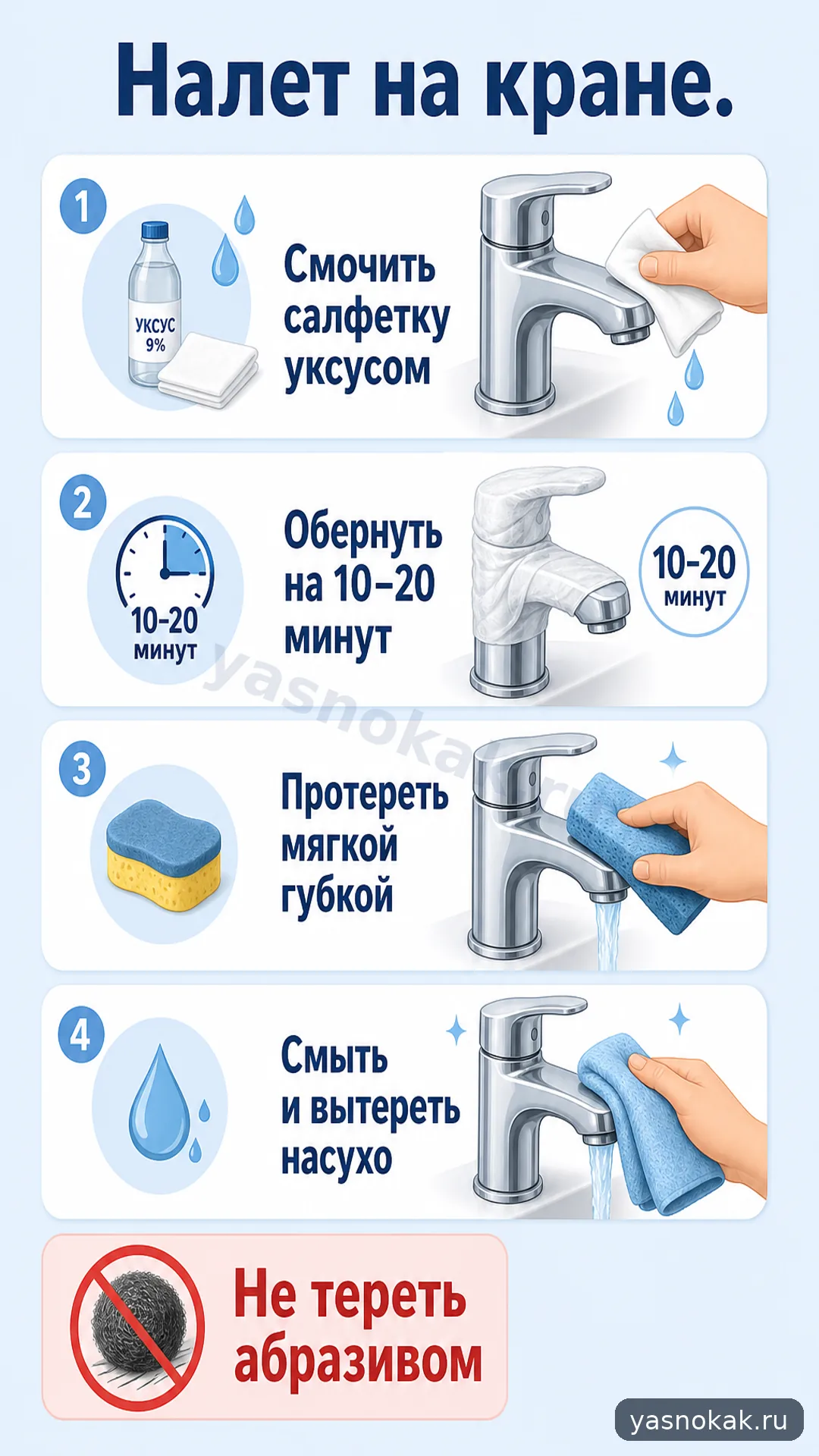 Схема: Как убрать налет с кранов в ванной