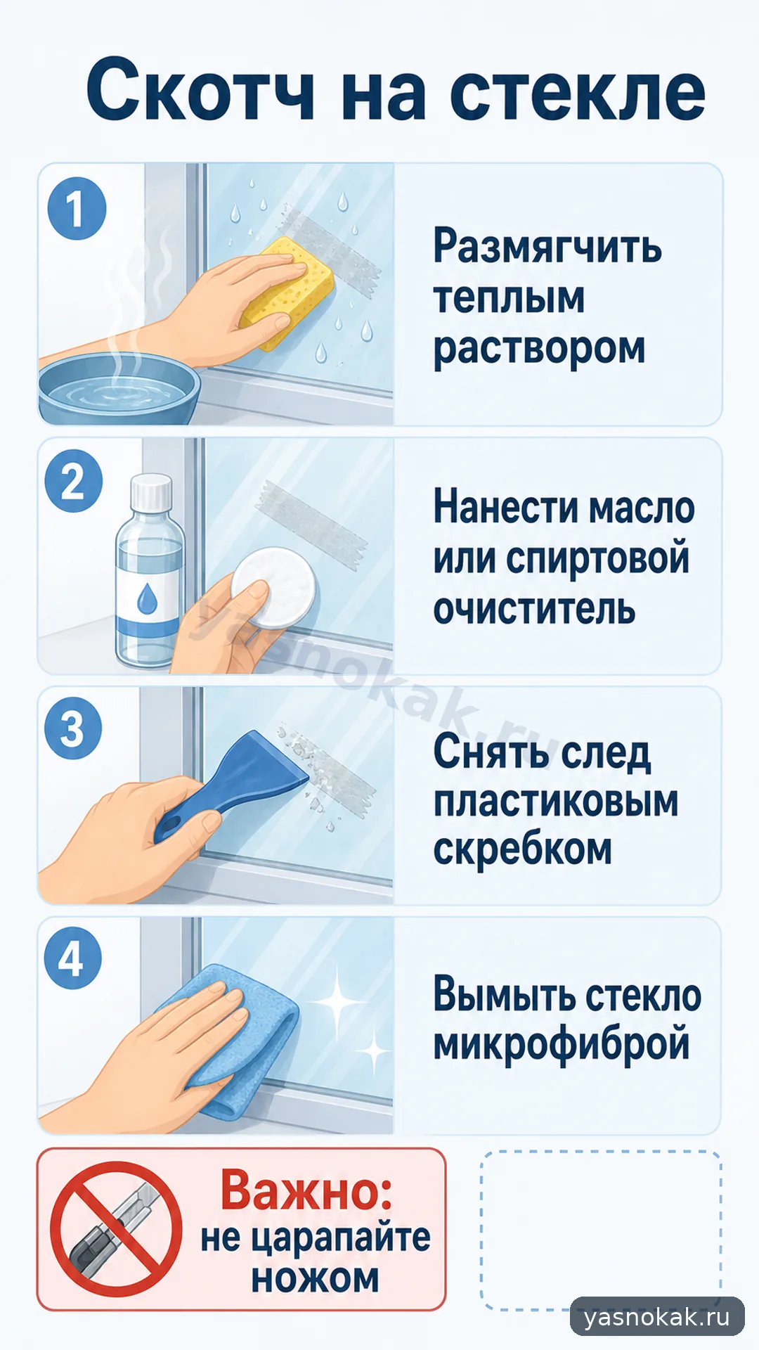 Схема: Как убрать следы скотча со стекла