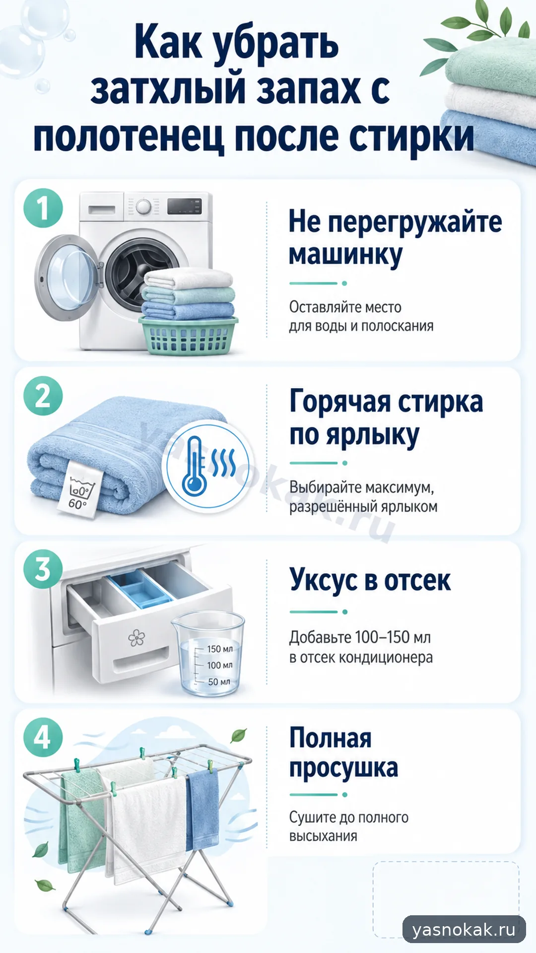 Схема: Как убрать затхлый запах с полотенец после стирки