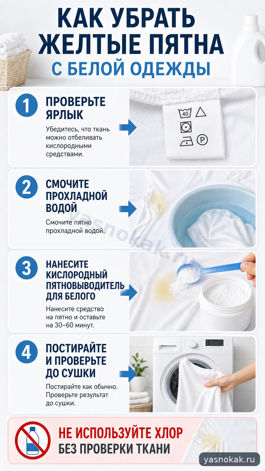 Схема: Как убрать желтые пятна с белой одежды
