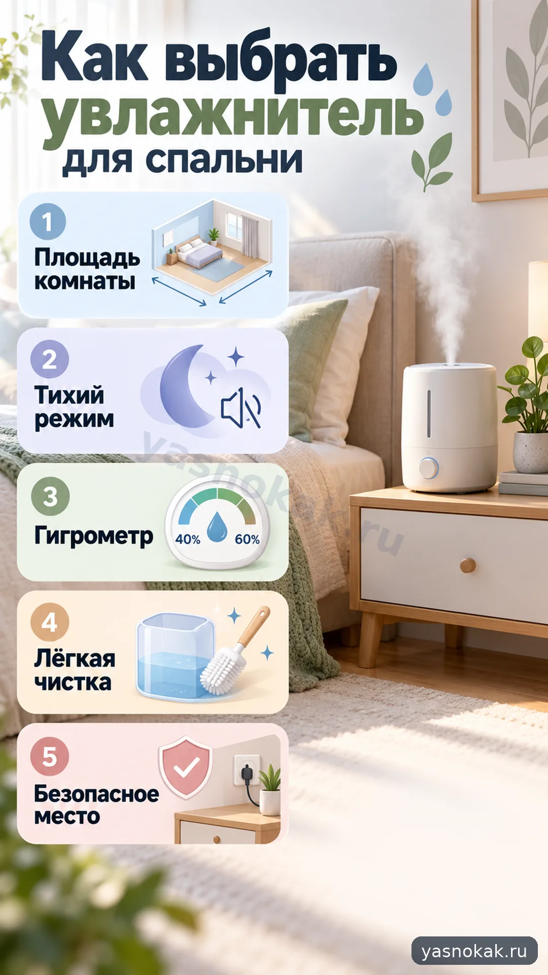 Схема: Как выбрать увлажнитель Xiaomi для спальни