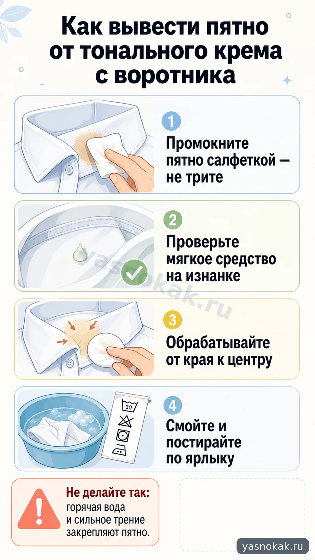Схема: Как вывести пятно от тонального крема с воротника