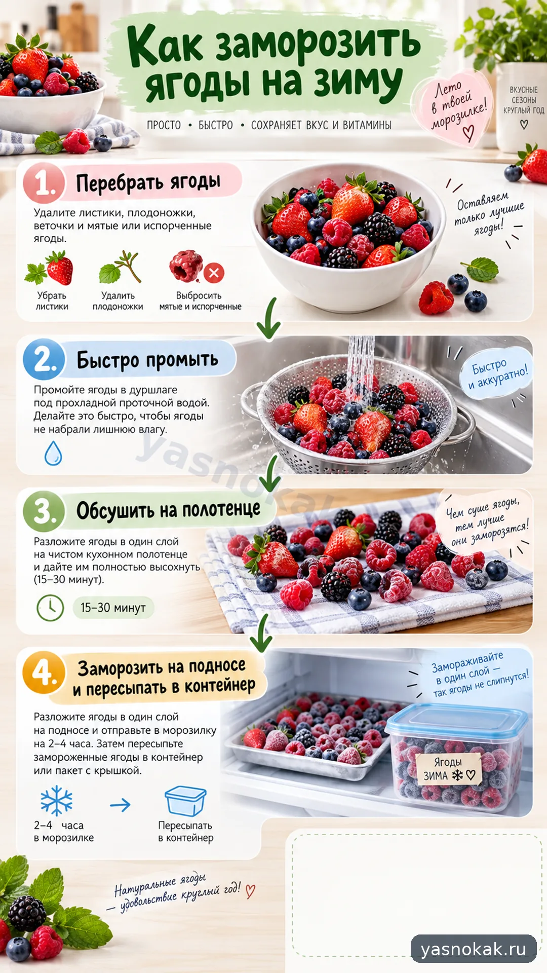 Схема: Как заморозить ягоды на зиму