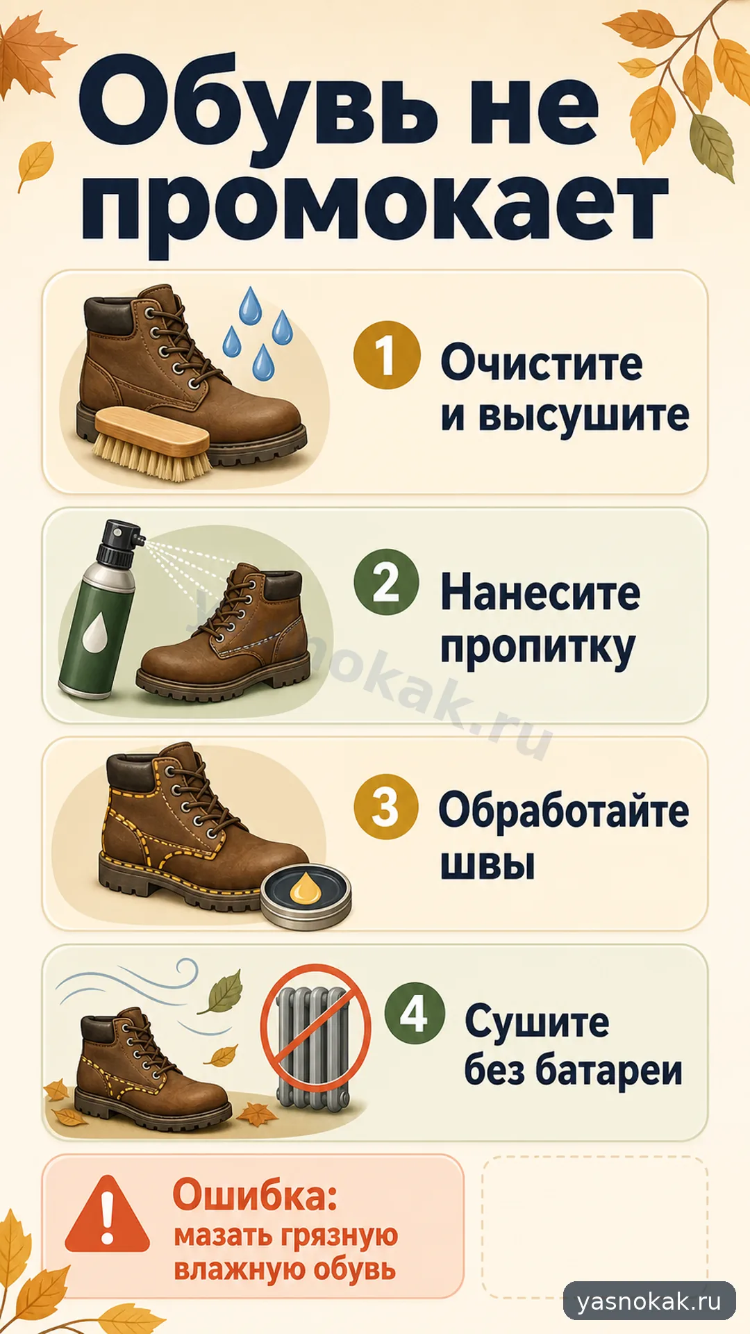 Схема: Как защитить обувь от промокания осенью