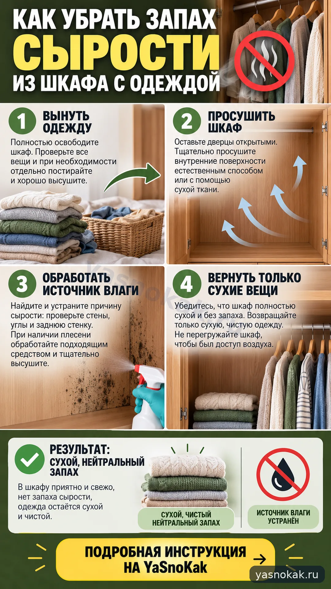 Схема: Уберите запах сырости из шкафа с одеждой