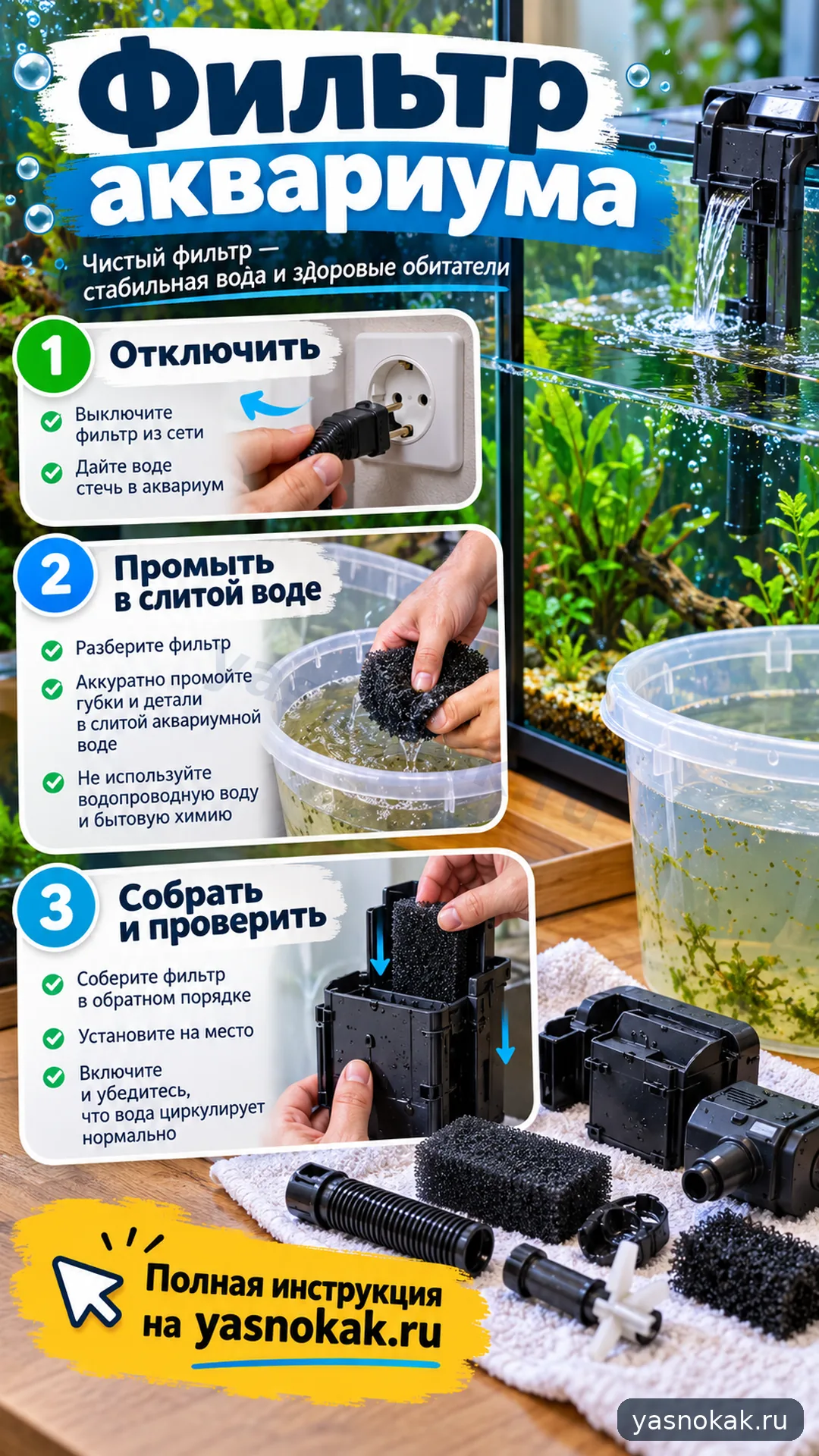 Схема: Как почистить аквариумный фильтр Tetra