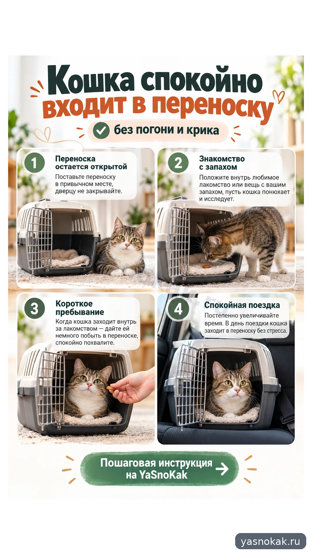 Схема: Как приучить кошку к переноске без стресса