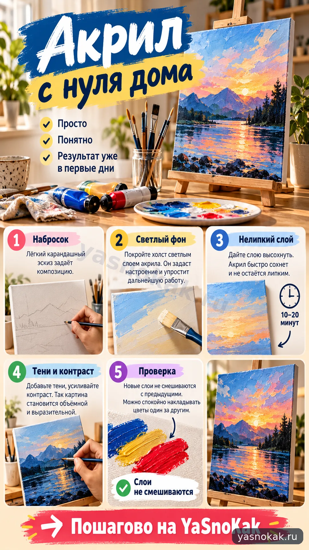 Схема: Как начать рисовать акрилом дома