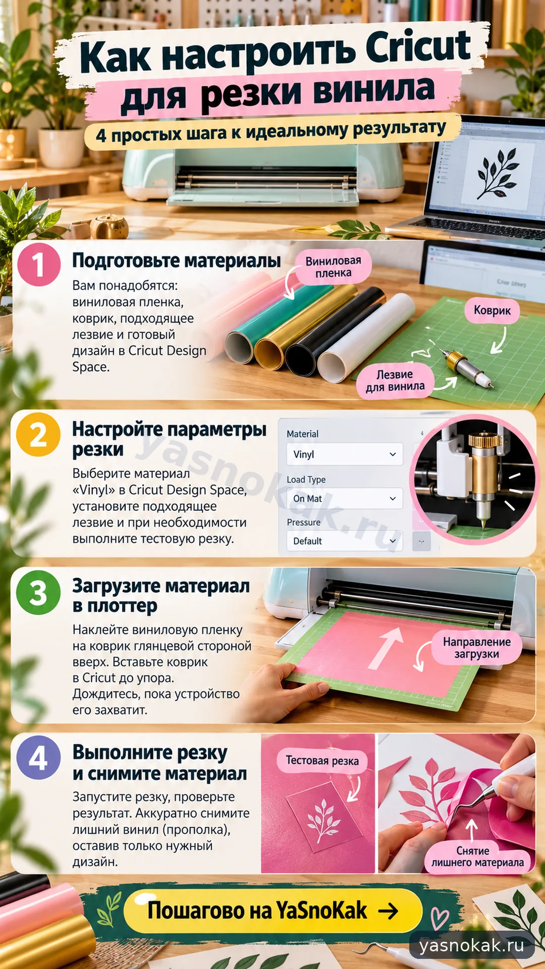 Схема: Как настроить Cricut для резки винила