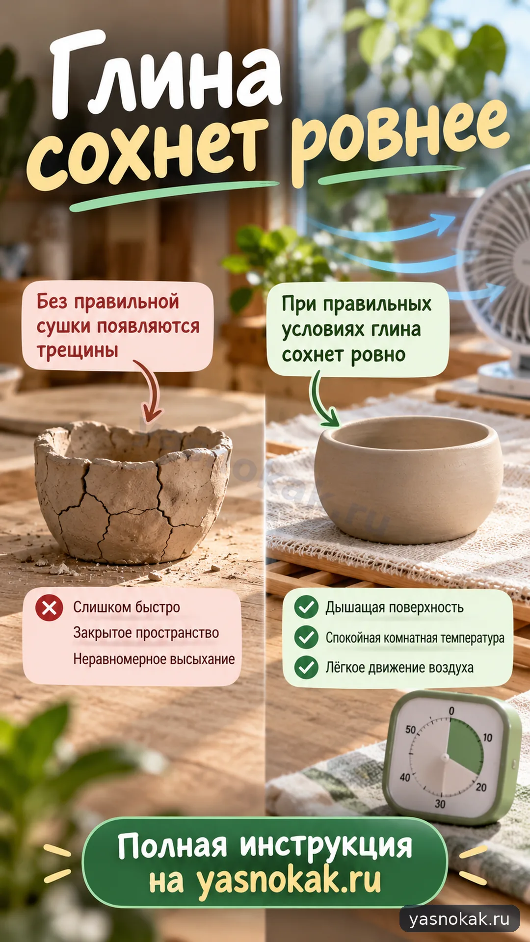 Схема: Как высушить глину для лепки без трещин