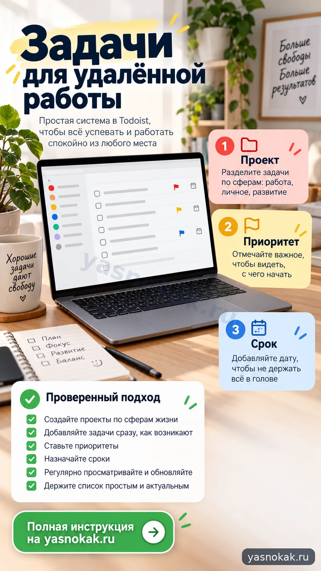 Схема: Как организовать задачи в Todoist для удалённой работы