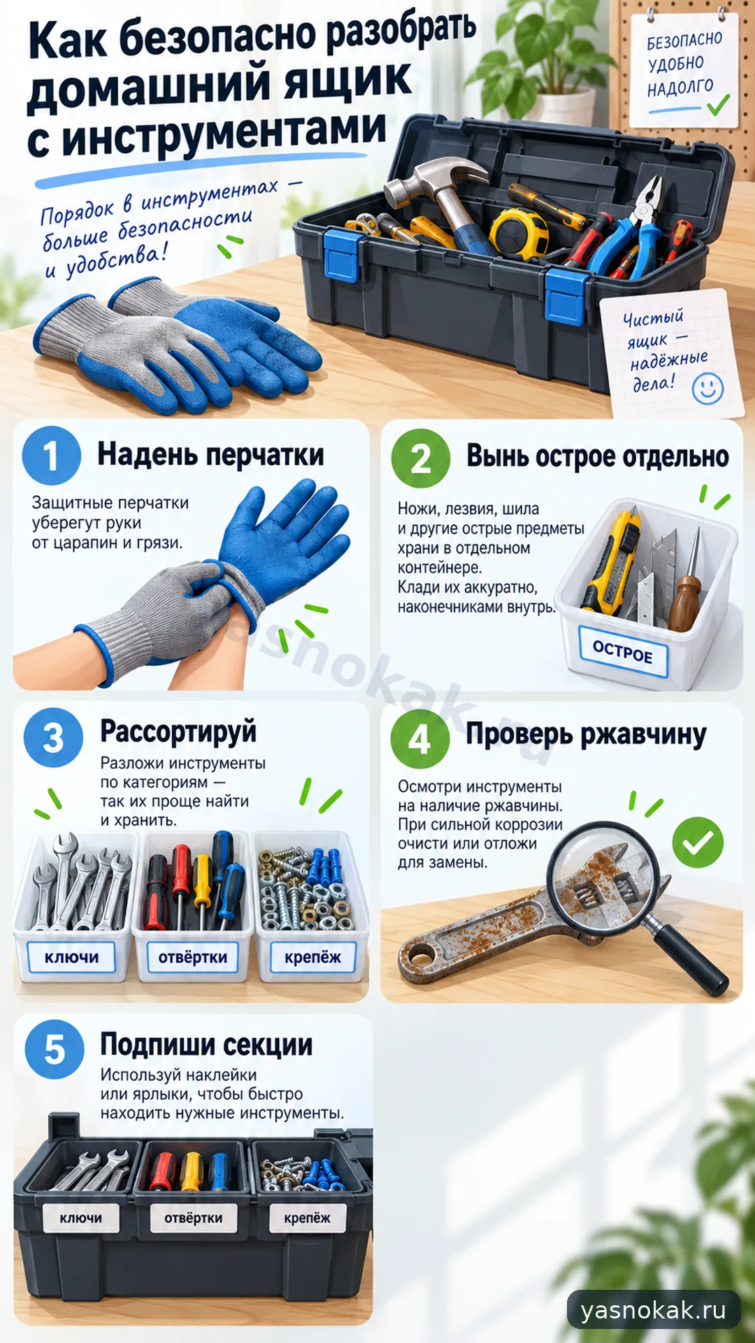 Схема: Как безопасно разобрать домашний ящик с инструментами