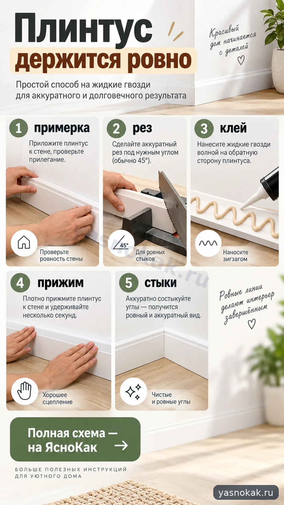 Схема: Как клеить напольный плинтус на жидкие гвозди