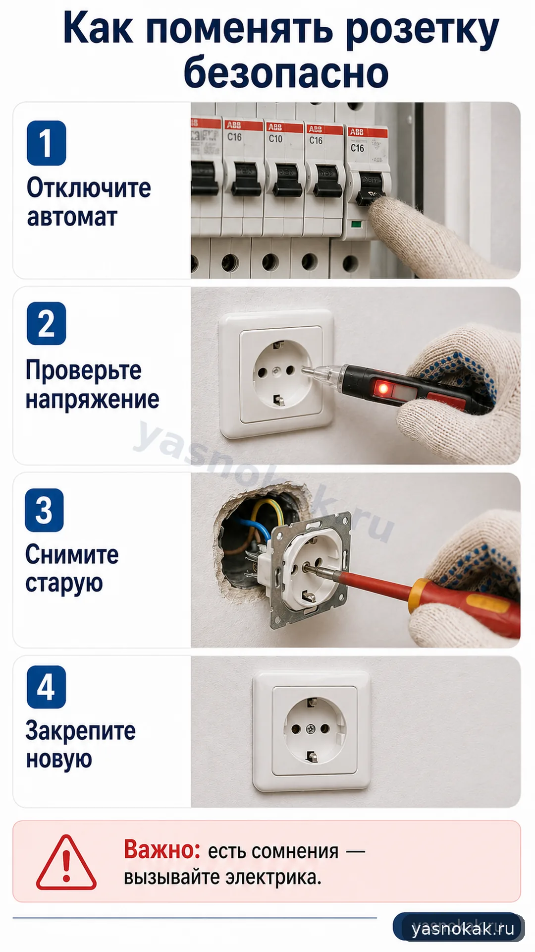 Схема: Как поменять розетку безопасно
