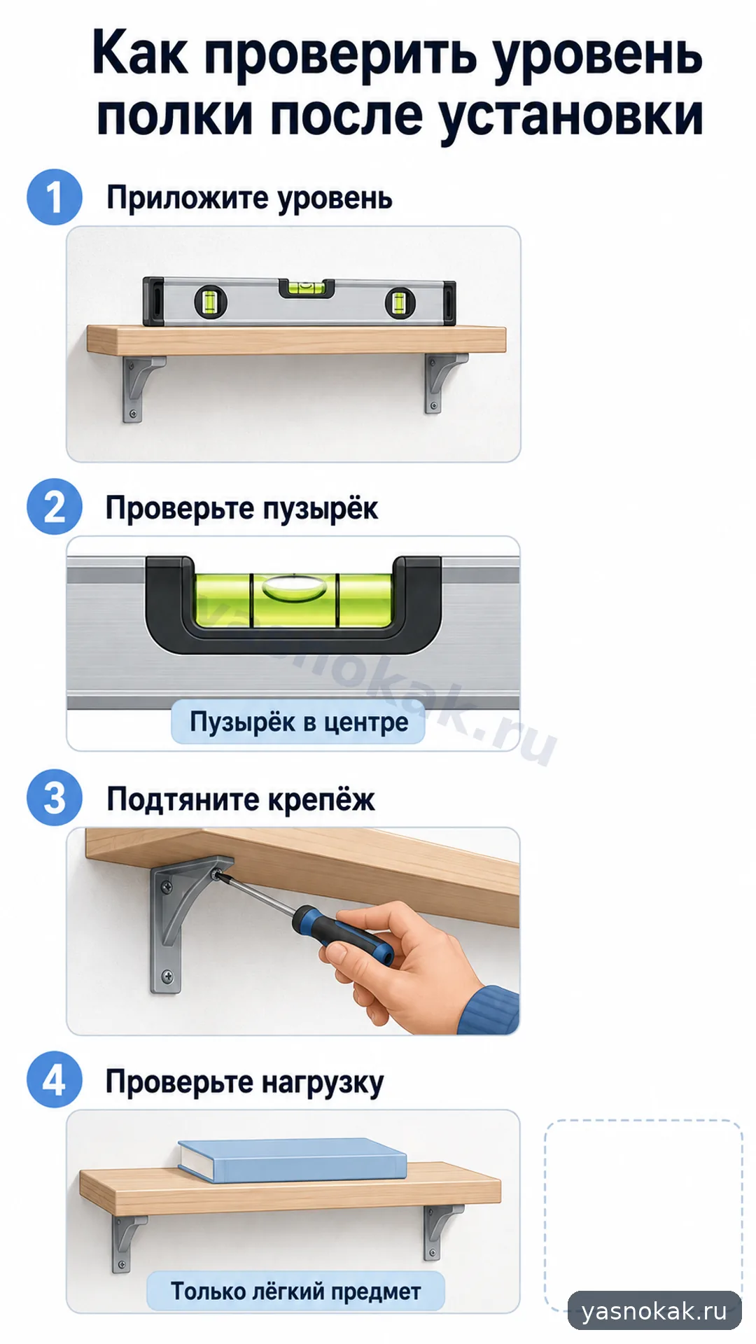 Схема: Как проверить уровень полки после установки