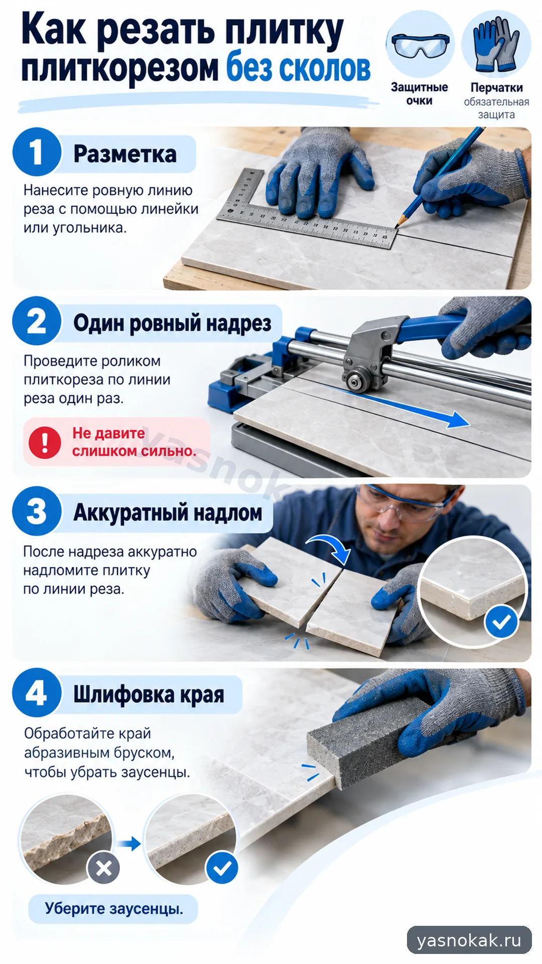Схема: Как резать плитку плиткорезом без сколов