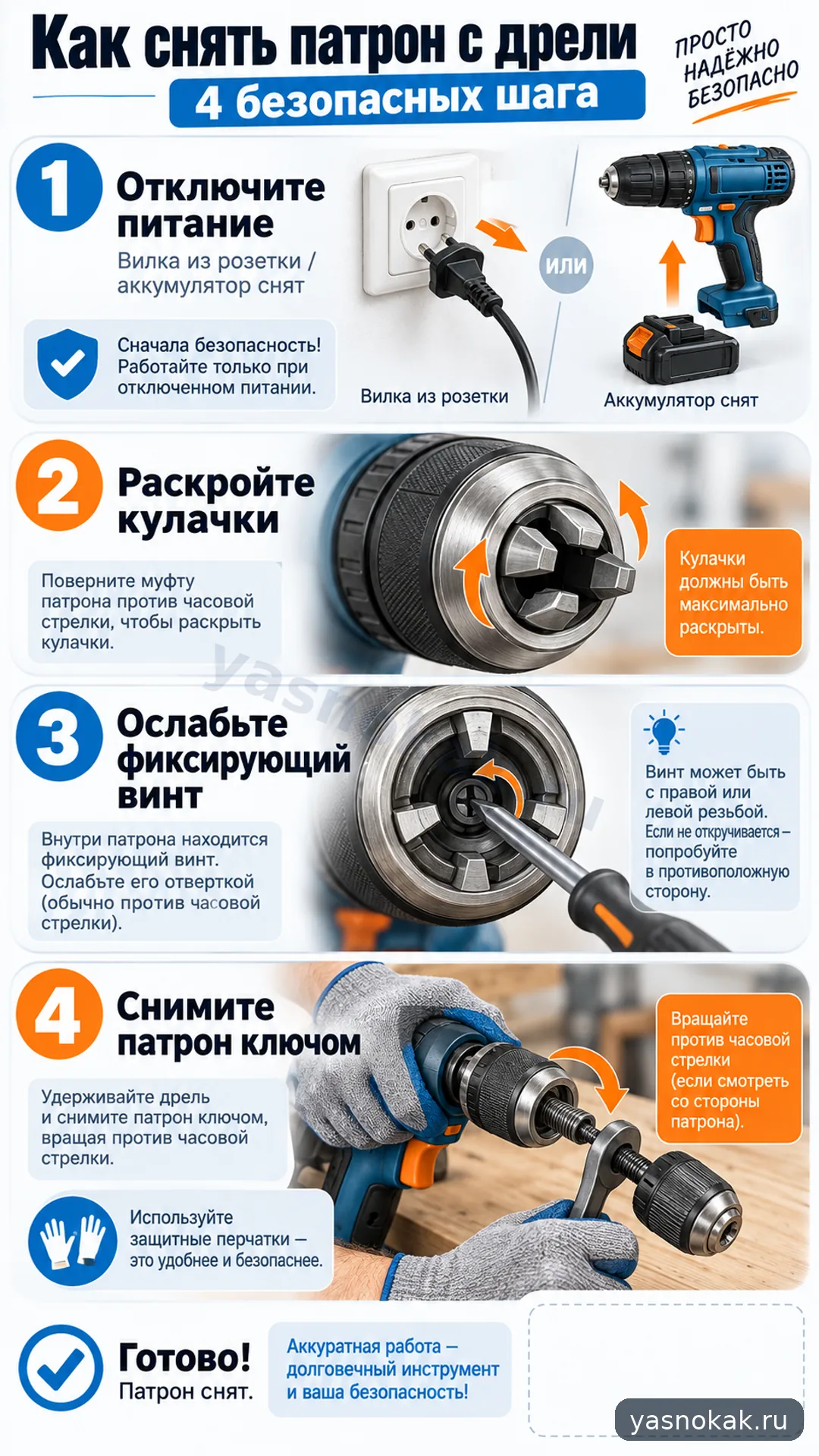 Схема: Как снять патрон с дрели