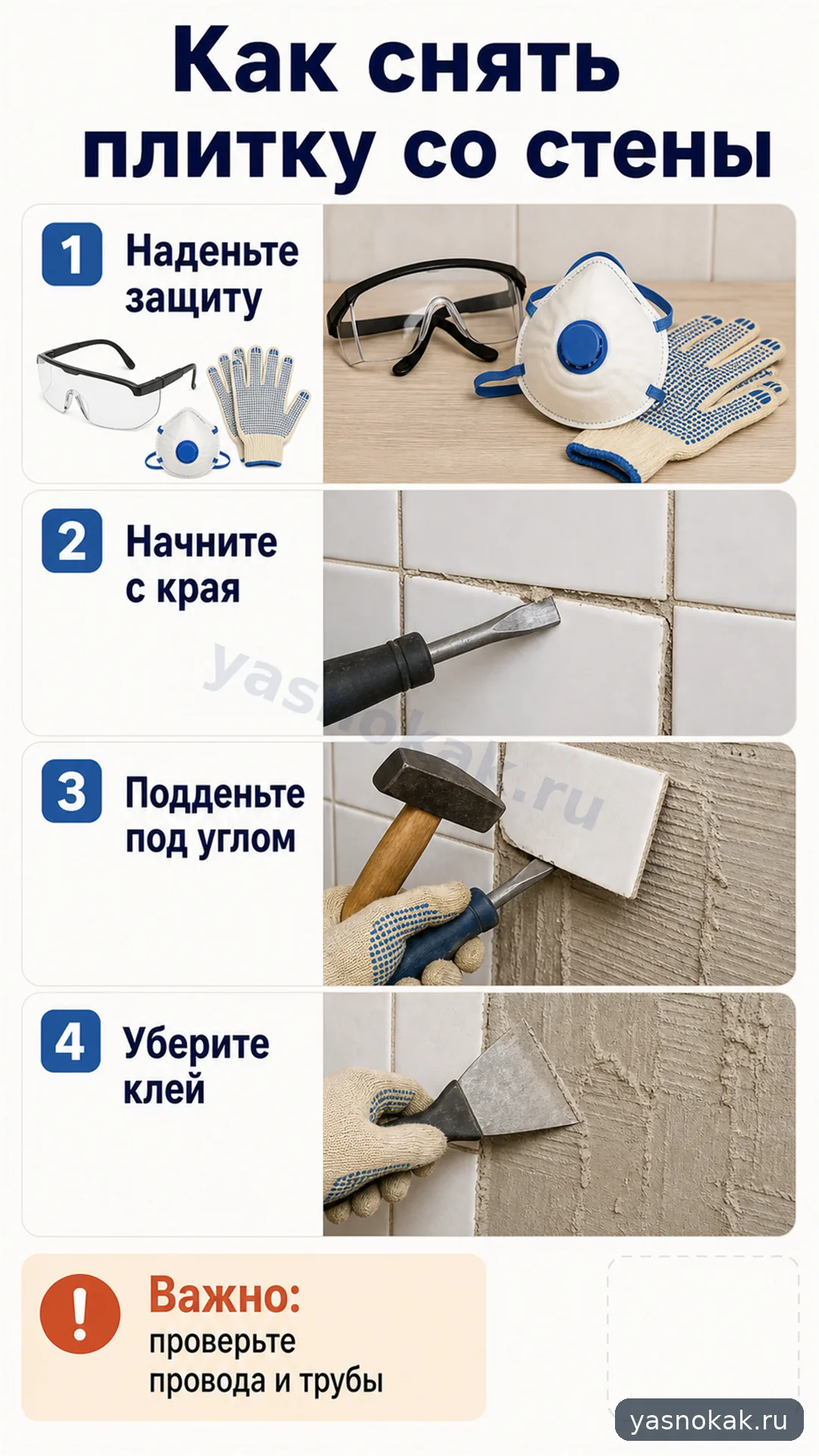 Схема: Как снять плитку со стены