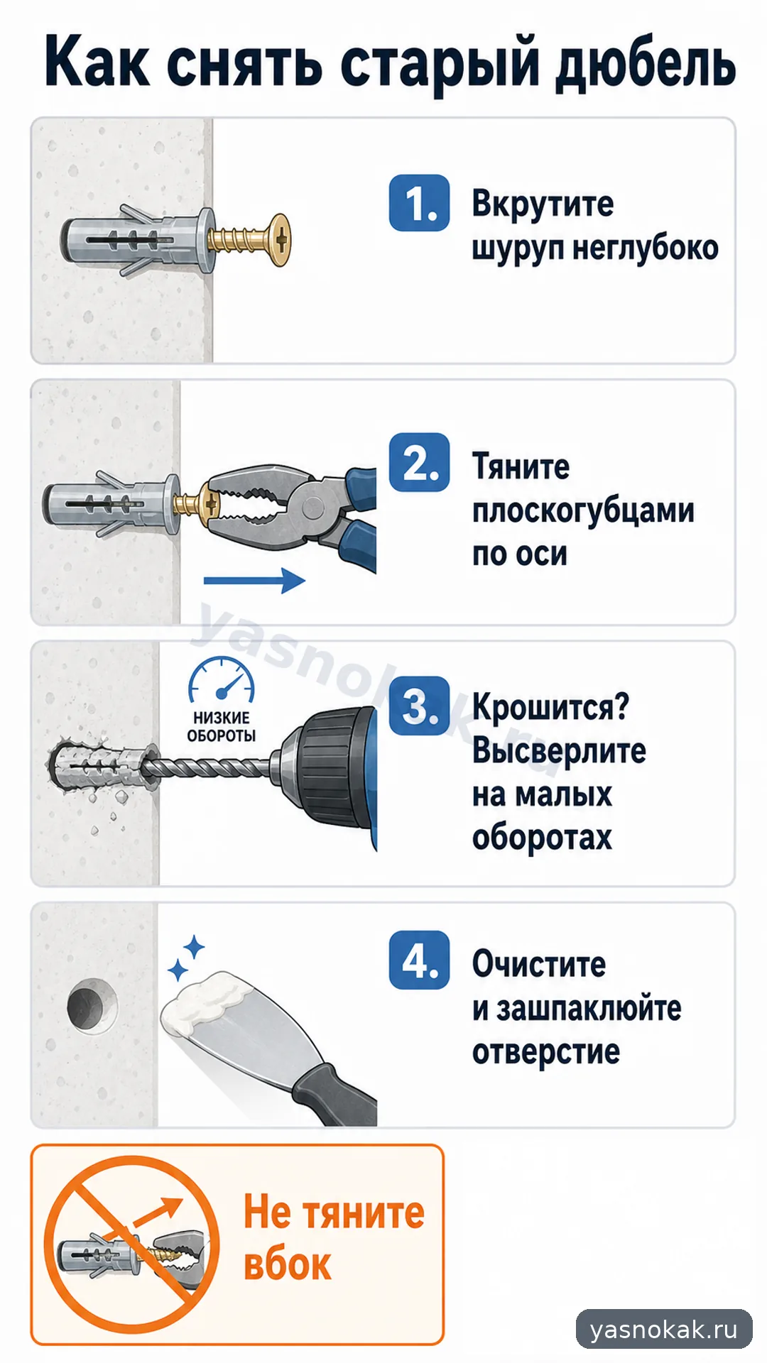 Схема: Как снять старый дюбель из стены