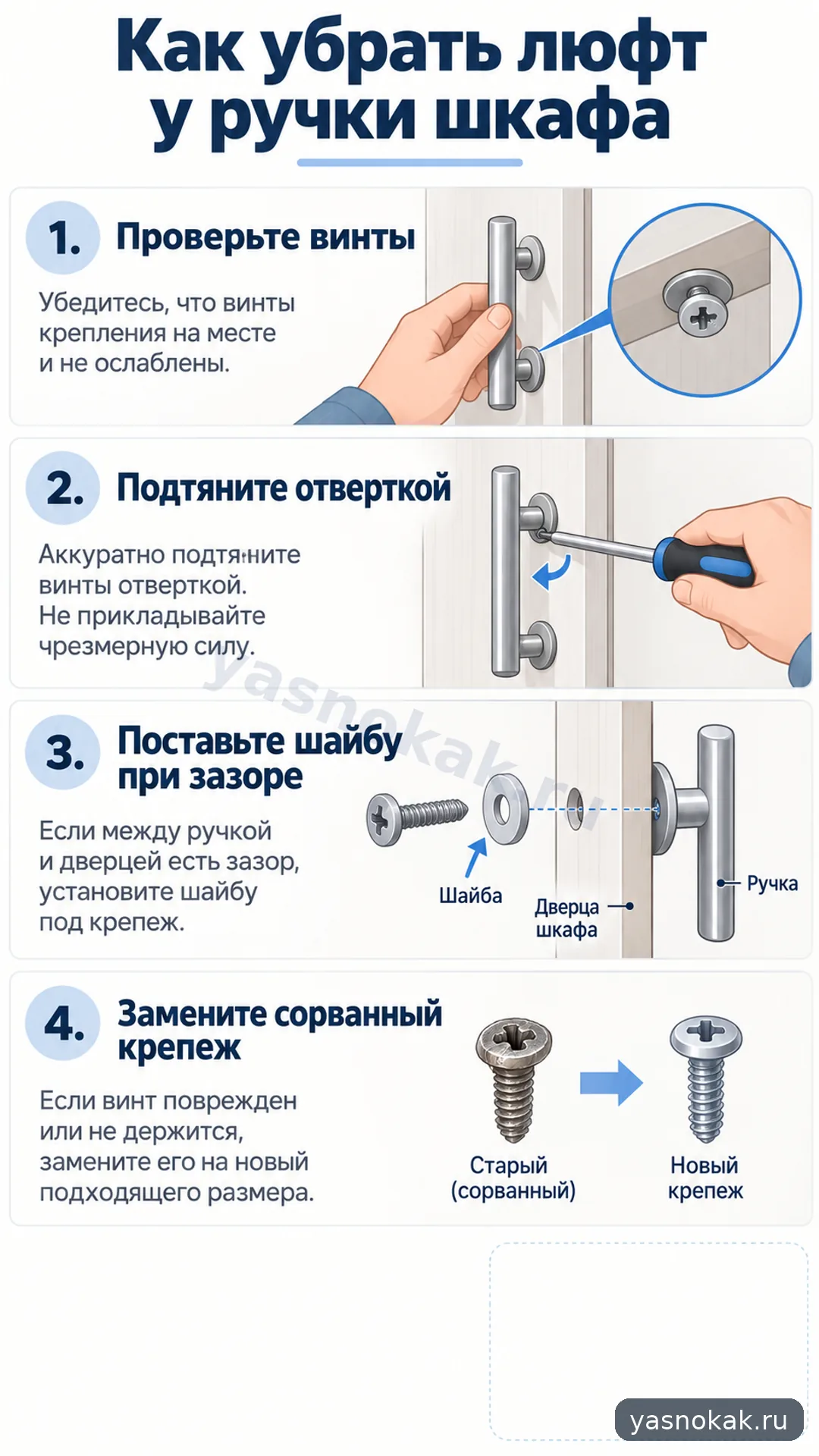 Схема: Как убрать люфт у ручки шкафа