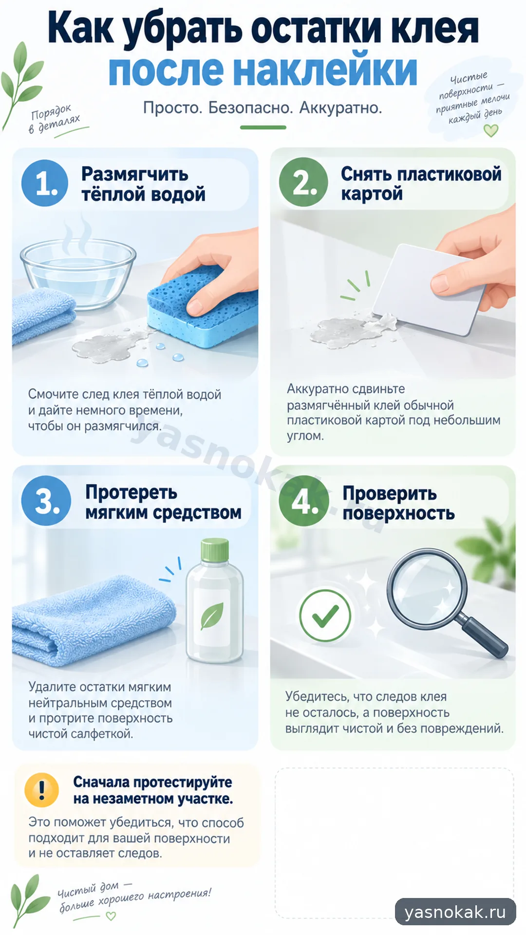 Схема: Как убрать остатки клея после наклейки