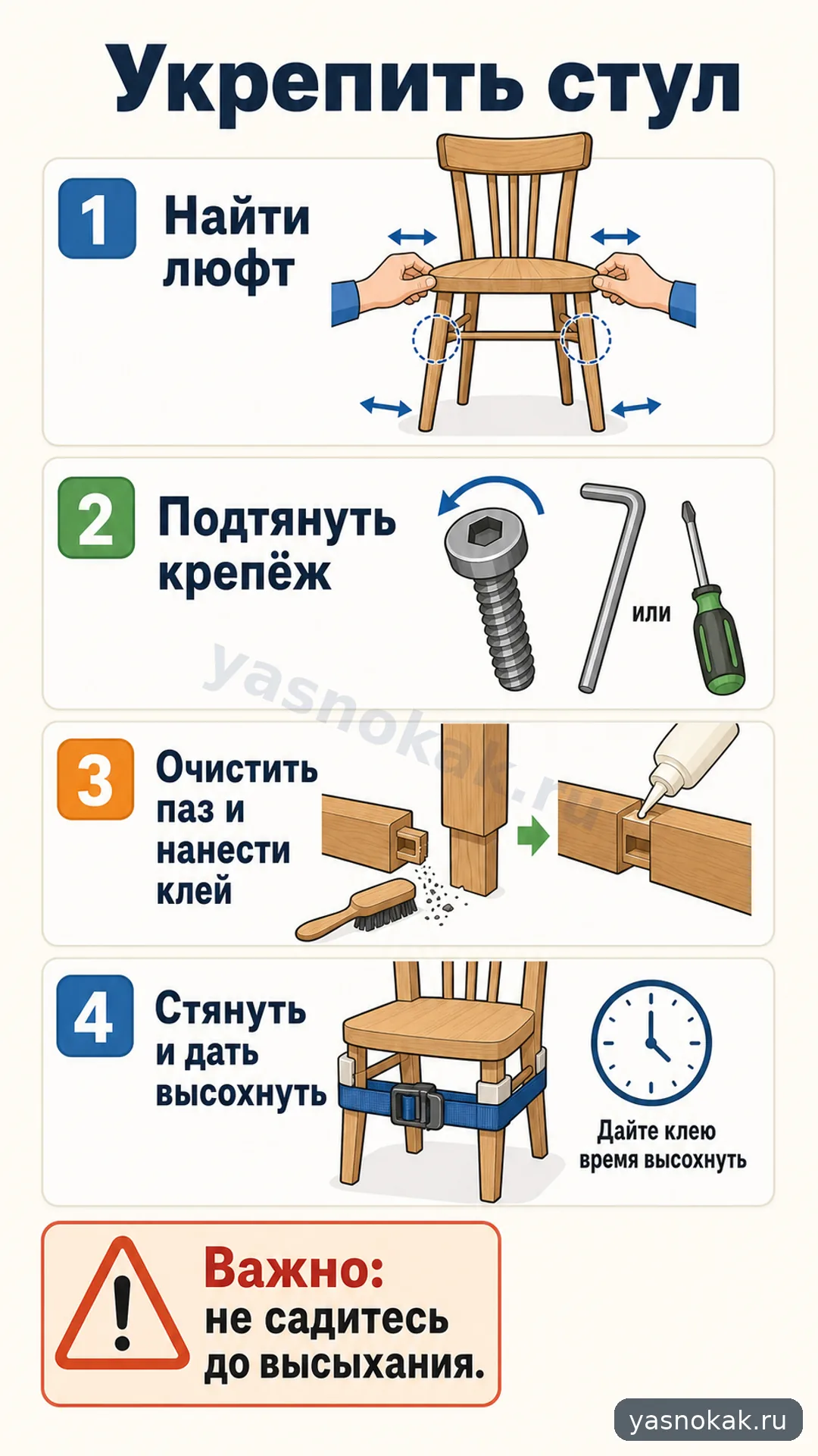 Схема: Как укрепить расшатавшийся стул
