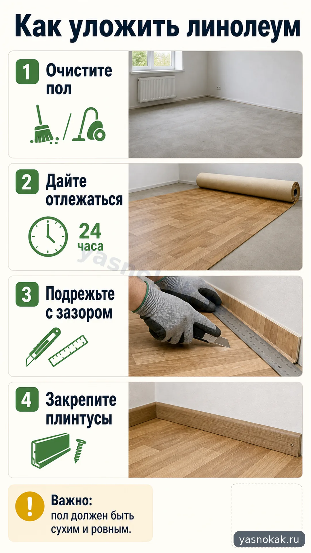 Схема: Как уложить линолеум