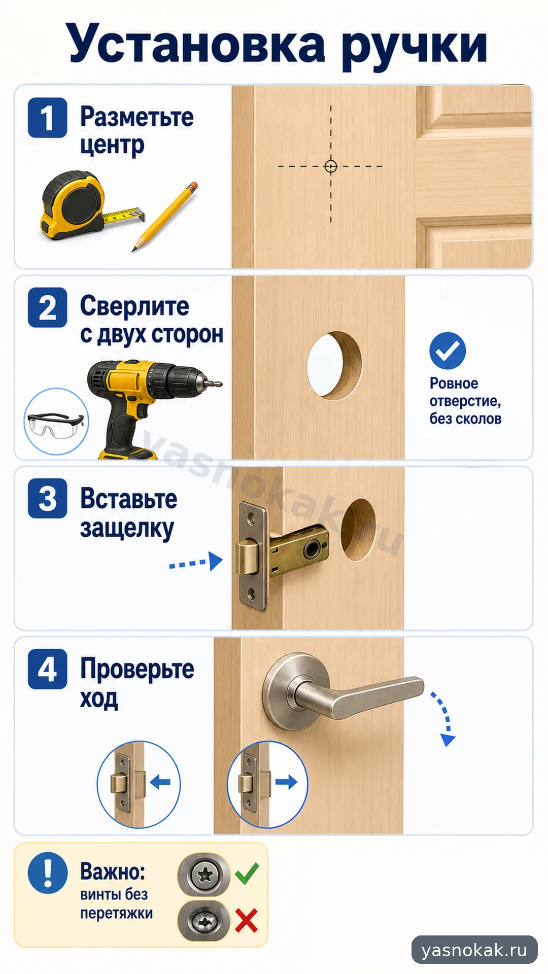 Схема: Как установить дверную ручку