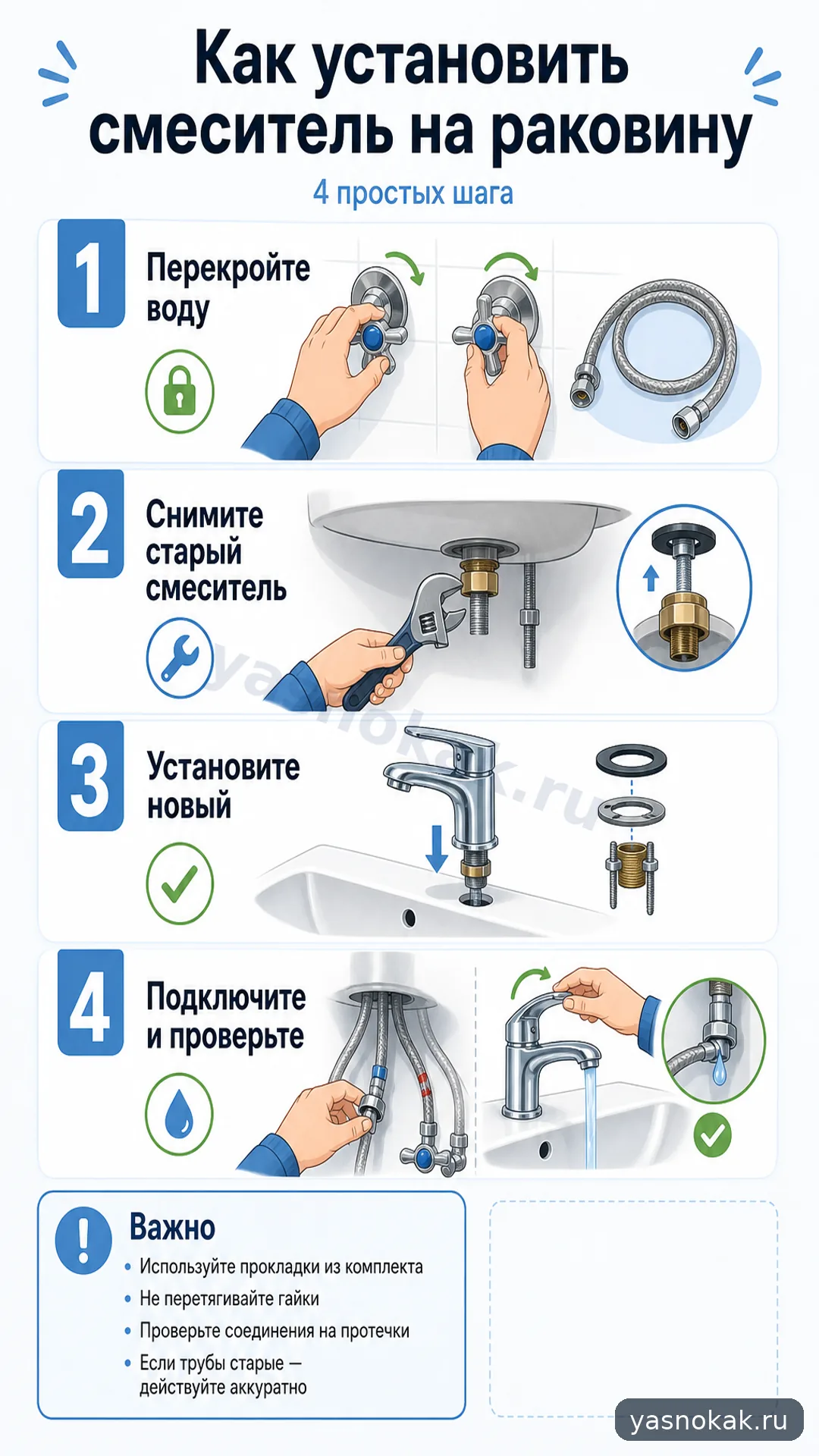 Схема: Как установить смеситель на раковину