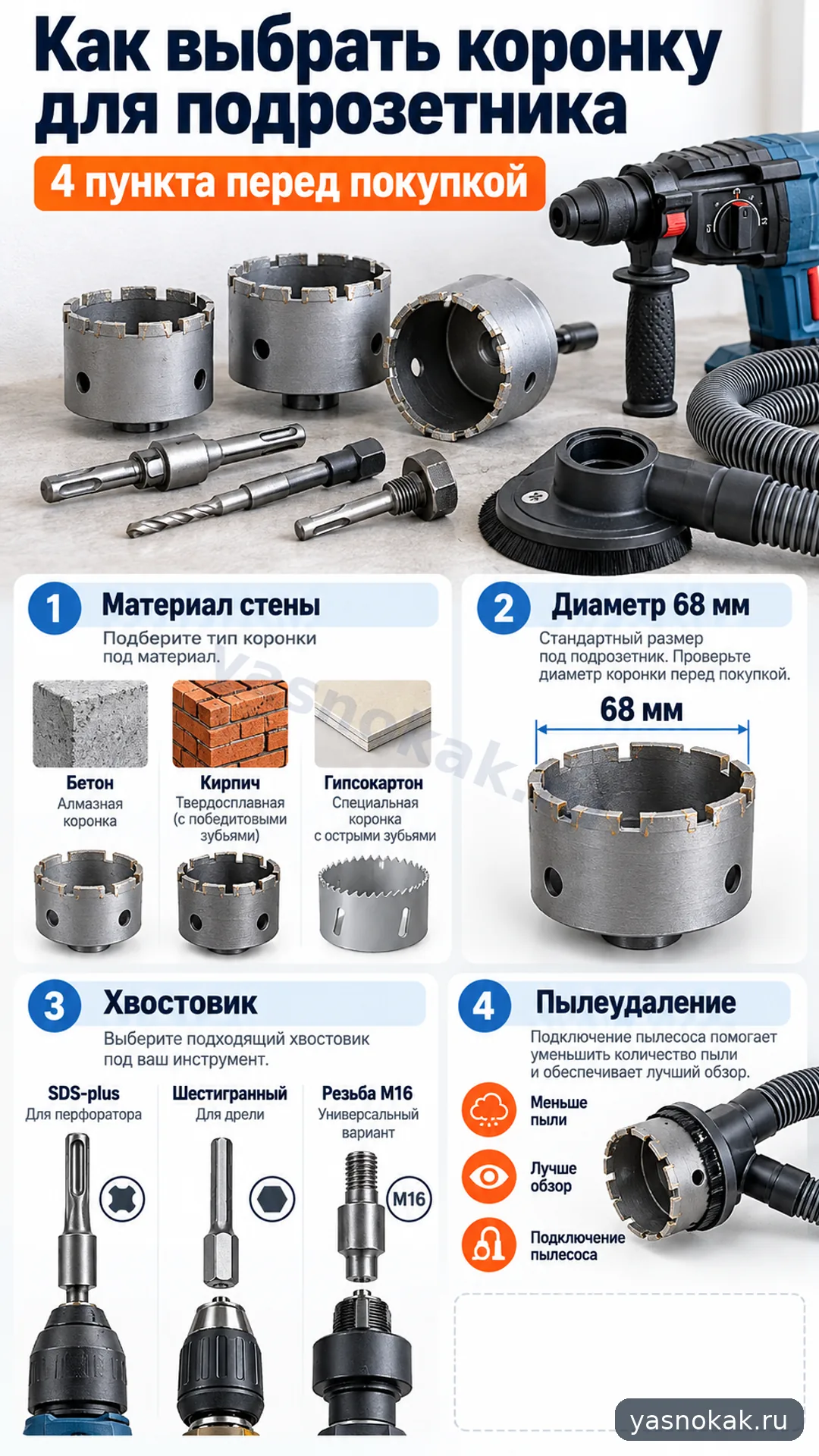 Схема: Как выбрать коронку для подрозетника