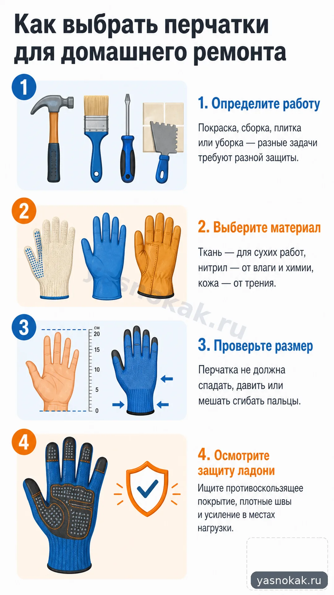 Схема: Как выбрать перчатки для домашнего ремонта