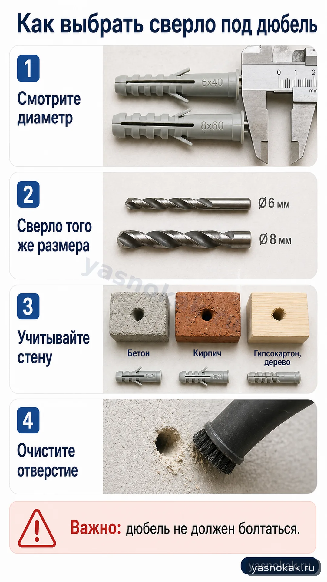 Схема: Как выбрать сверло под дюбель