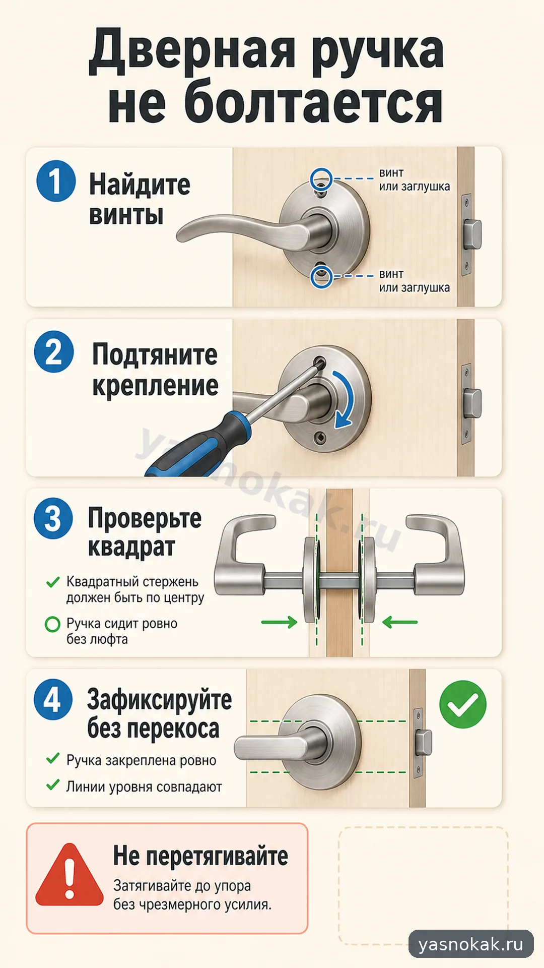 Схема: Как закрепить расшатавшуюся дверную ручку