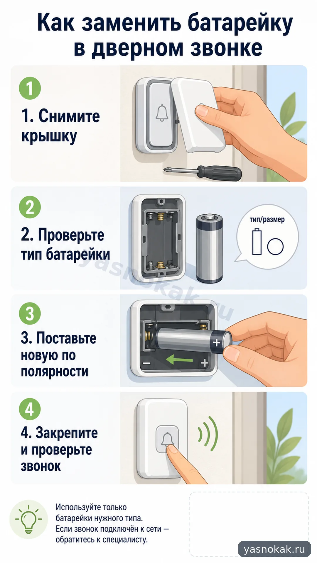 Схема: Как заменить батарейку в дверном звонке