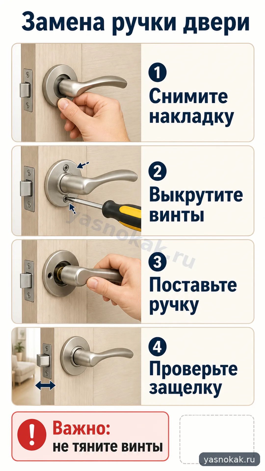 Схема: Как заменить ручку на межкомнатной двери