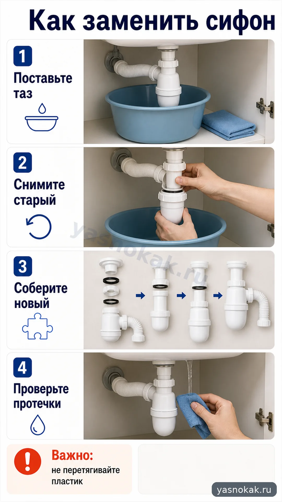 Схема: Как заменить сифон под раковиной