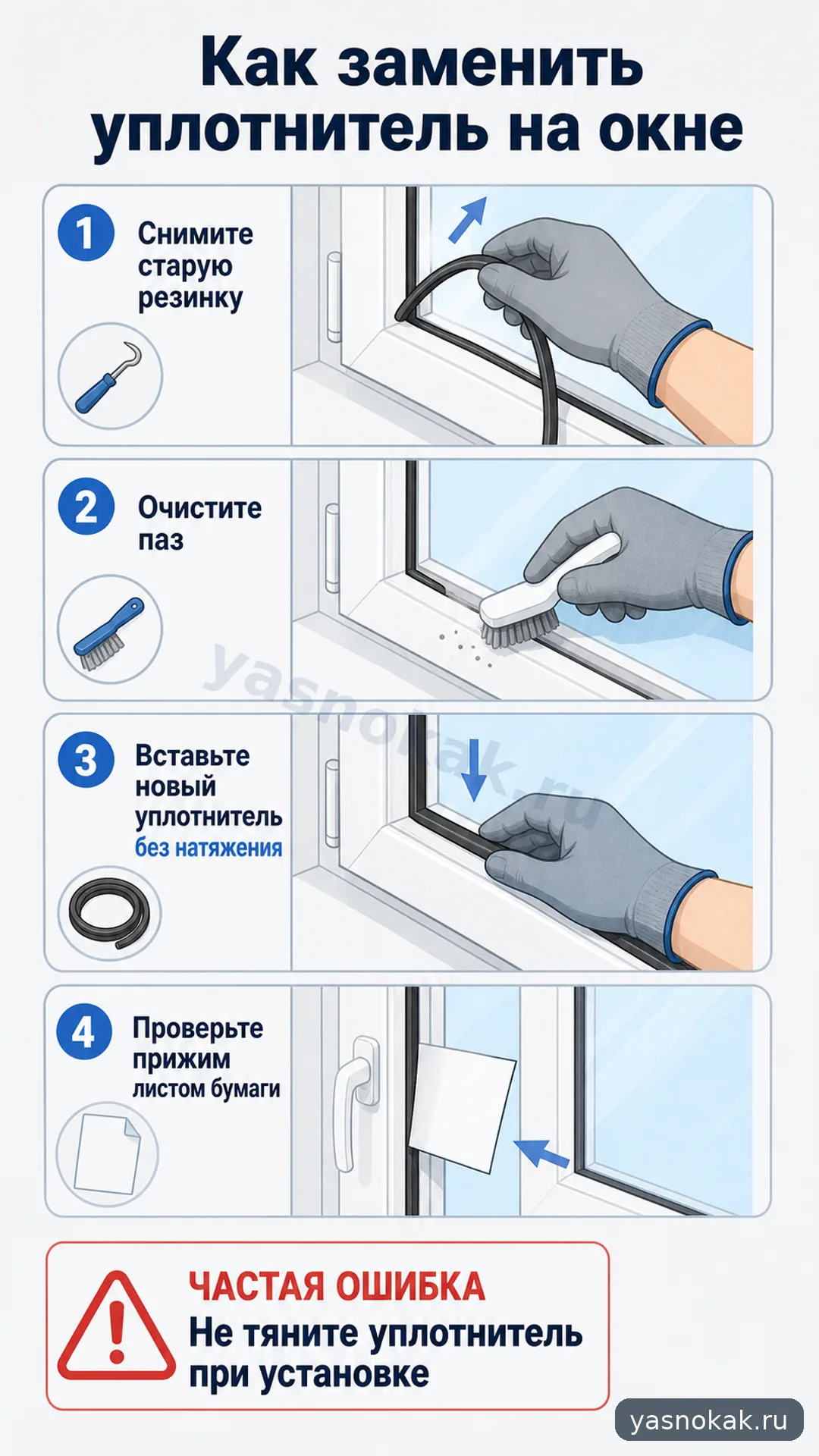 Схема: Как заменить уплотнитель на окне
