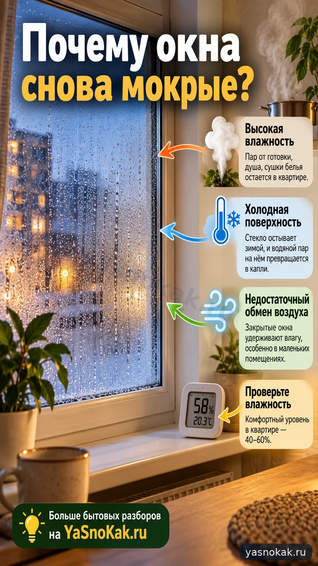 Схема: Почему окна запотевают: 12 причин и решений для квартиры