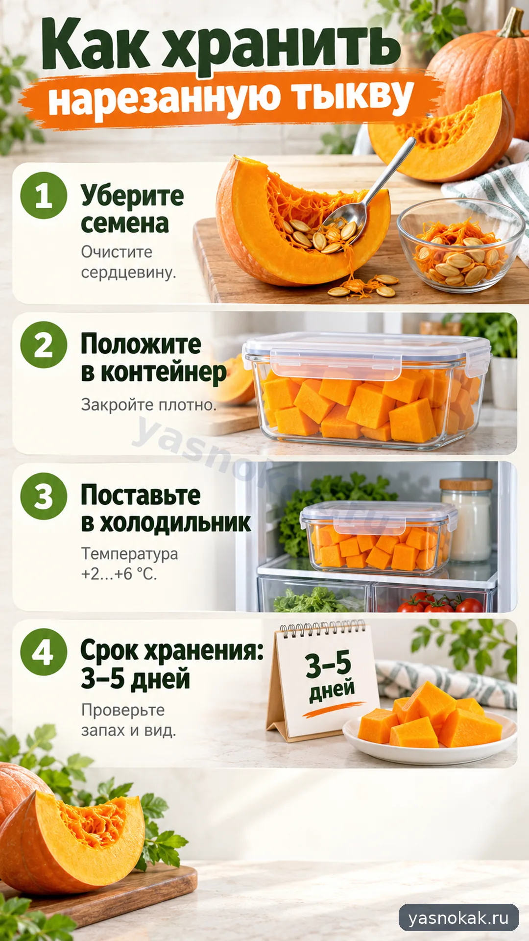 Схема: Как хранить нарезанную тыкву