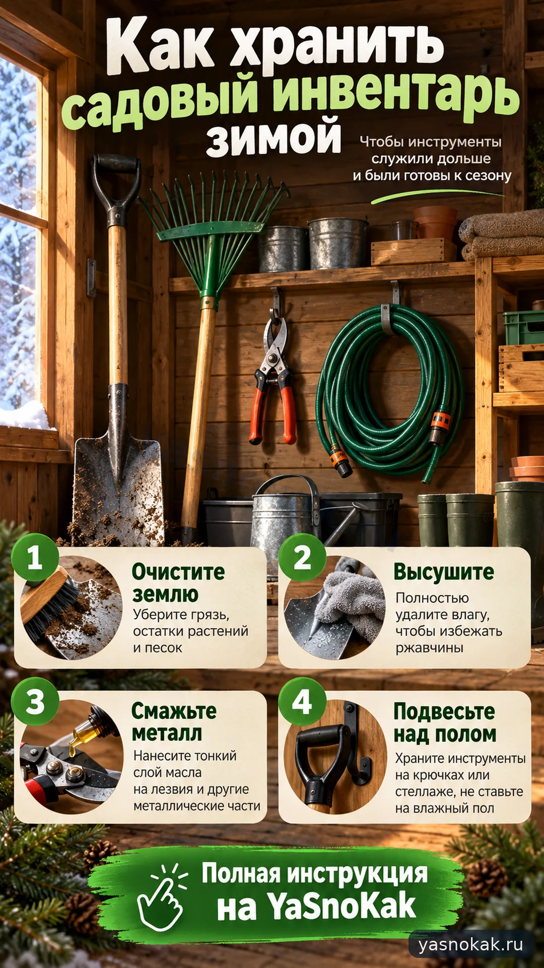 Схема: Как хранить садовый инвентарь зимой