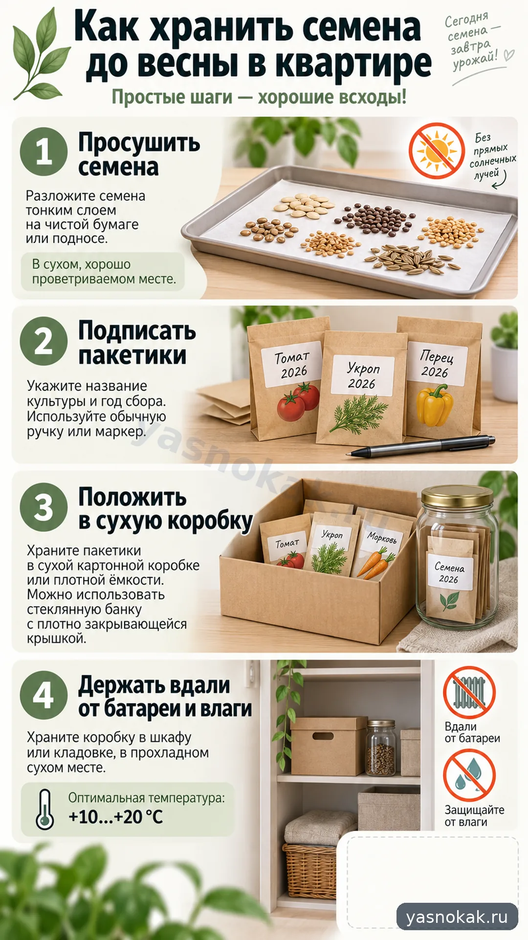 Схема: Как хранить семена до весны в квартире