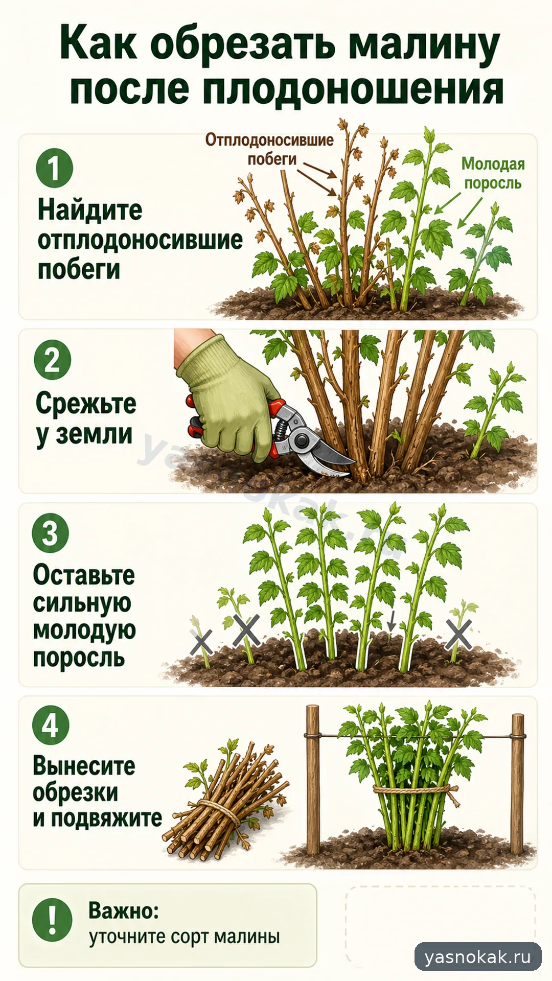 Схема: Как обрезать малину после плодоношения