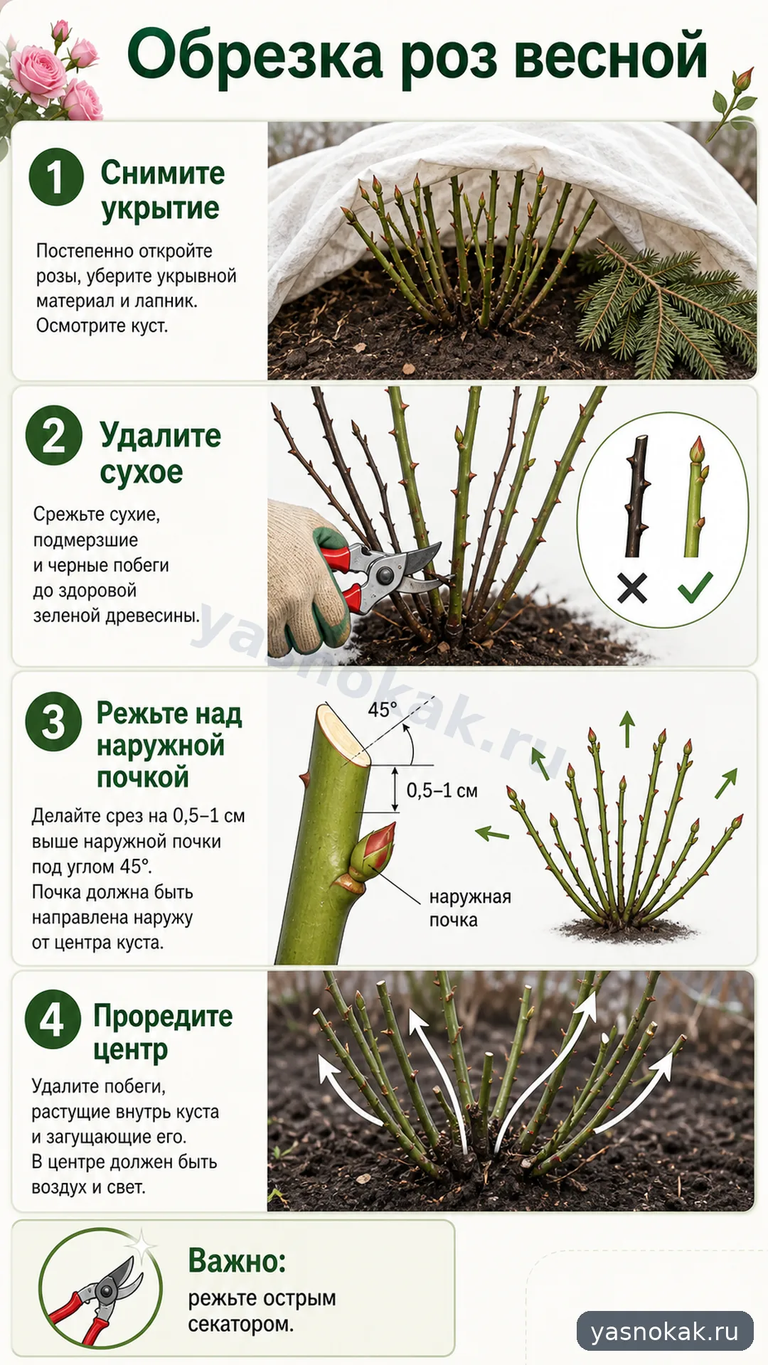 Схема: Как обрезать розы весной