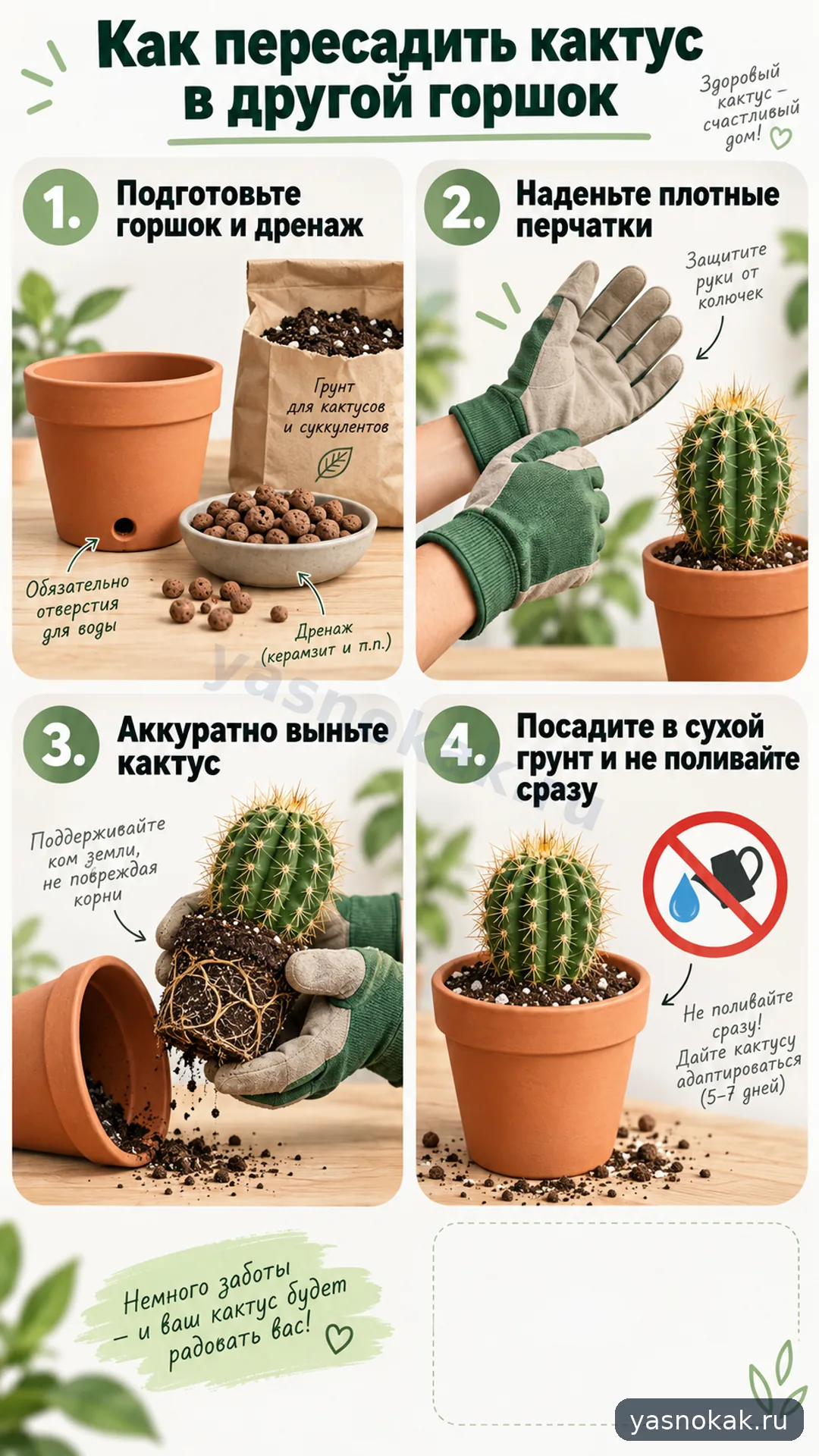 Схема: Как пересадить кактус в другой горшок