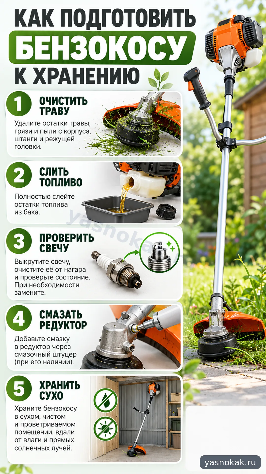 Схема: Как подготовить бензокосу Stihl к хранению
